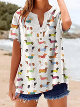 Damen Dackel Kunstdruck Leinen hemd